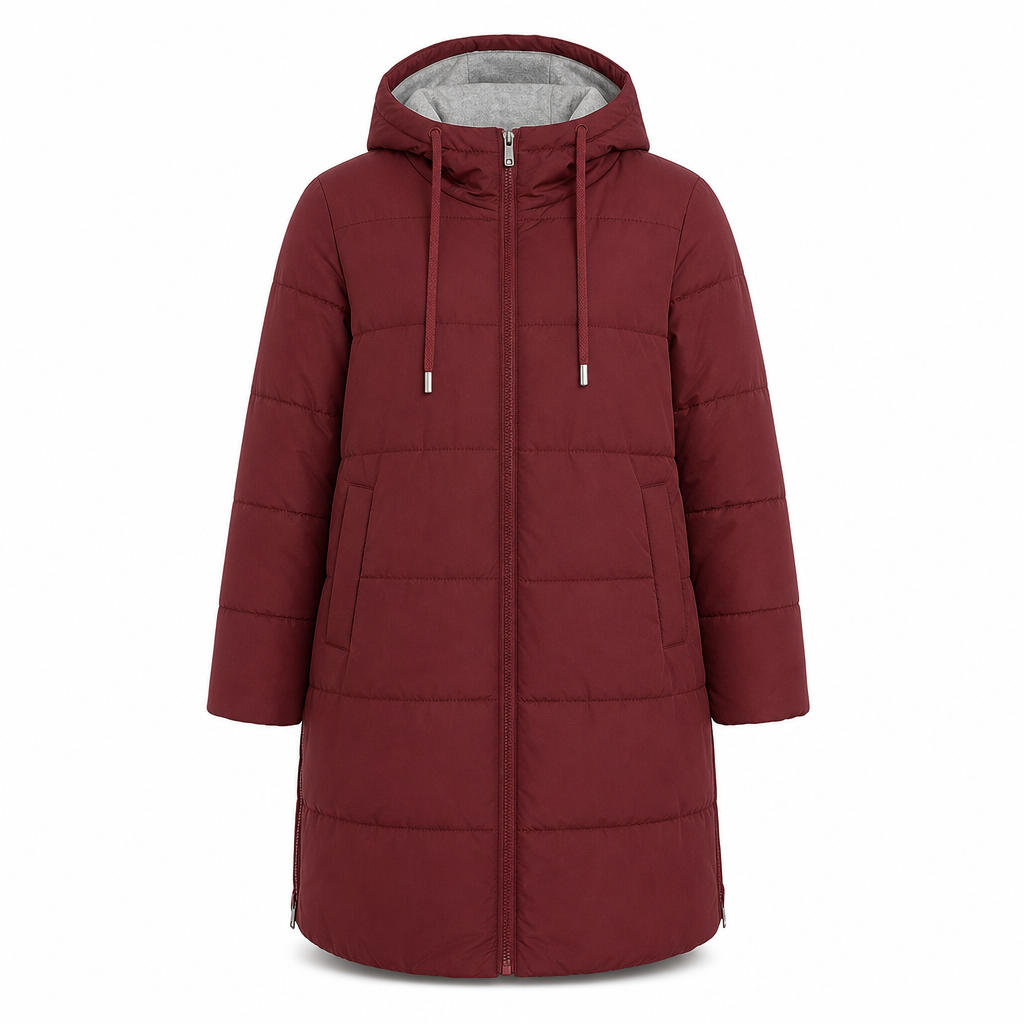 Slim Fit Long Hooded Padded Coat Solid Color Winter with Pockets