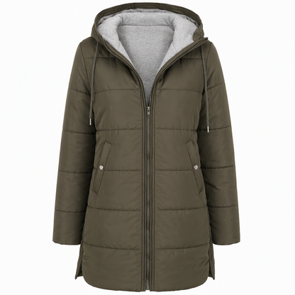 Slim Fit Long Hooded Padded Coat Solid Color Winter with Pockets