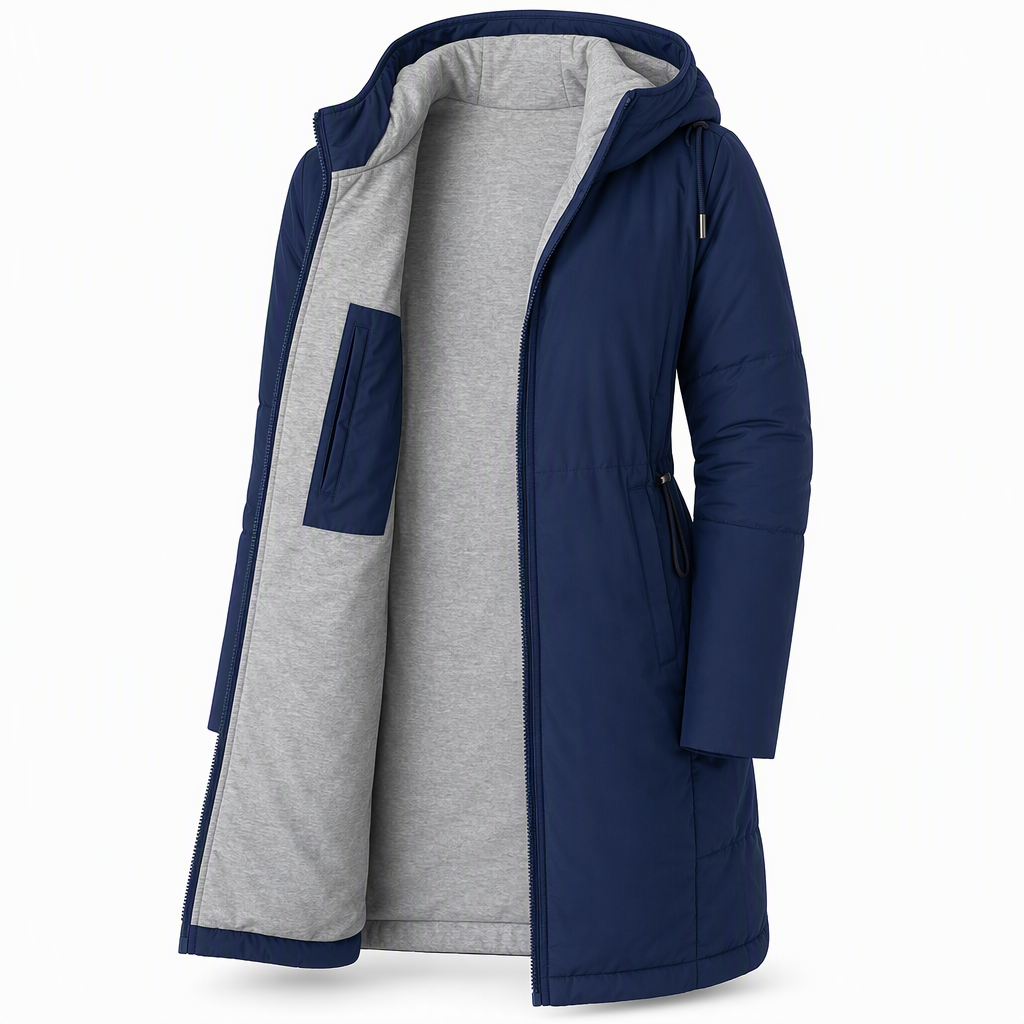 Slim Fit Long Hooded Padded Coat Solid Color Winter with Pockets