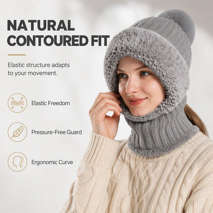 Stay Warm Without the Hassle — Women's One-Piece Knitted Winter Hat, Scarf & Face Cover with Cozy Full-Coverage Design for Cold Weather Comfort