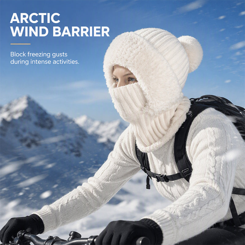 Stay Warm Without the Hassle — Women's One-Piece Knitted Winter Hat, Scarf & Face Cover with Cozy Full-Coverage Design for Cold Weather Comfort