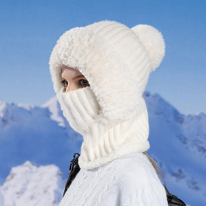 Stay Warm Without the Hassle — Women's One-Piece Knitted Winter Hat, Scarf & Face Cover with Cozy Full-Coverage Design for Cold Weather Comfort