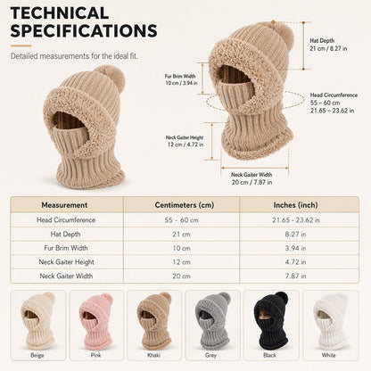 Stay Warm Without the Hassle — Women's One-Piece Knitted Winter Hat, Scarf & Face Cover with Cozy Full-Coverage Design for Cold Weather Comfort