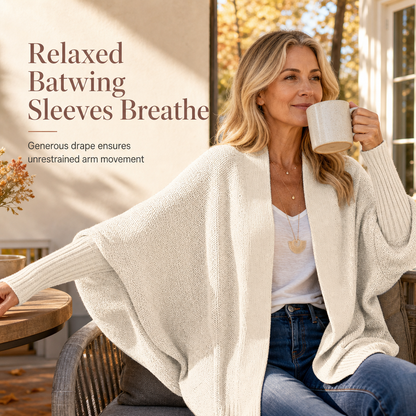 Women's Loose Batwing Sleeve Knit Cardigan Open Front Shawl for Autumn and Winter