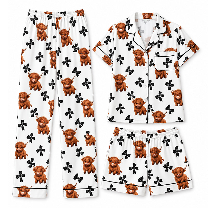 Women's Highland Cow Print 3-Piece Pajama Set 🐮 | Cozy Lounge & Sleepwear | Free Shipping 🚚✨