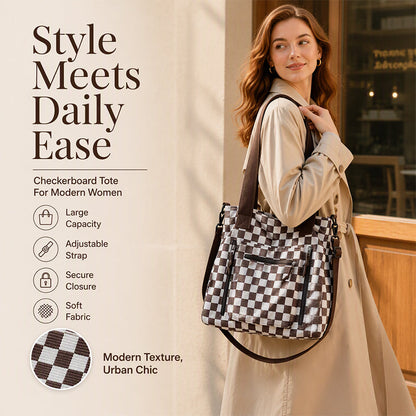 Casual Large Capacity Checkerboard Tote Bag