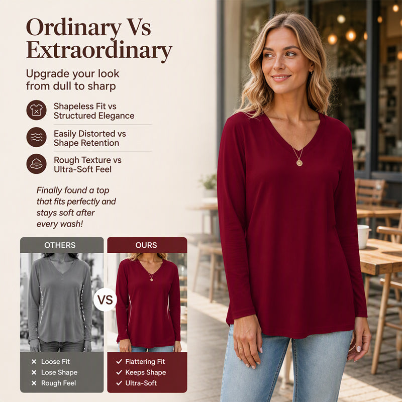 Women's Casual V-Neck Long Sleeve Top