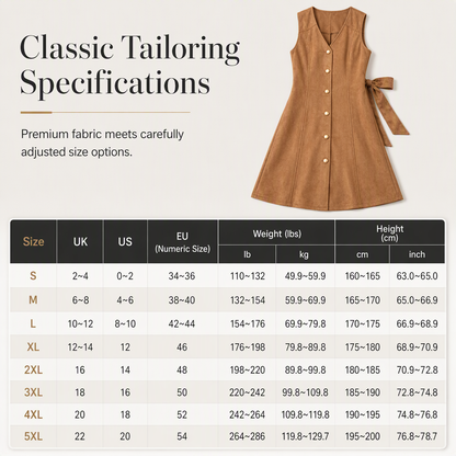 Classic Faux Suede V Neck Button Front Sleeveless Pinafore Dress