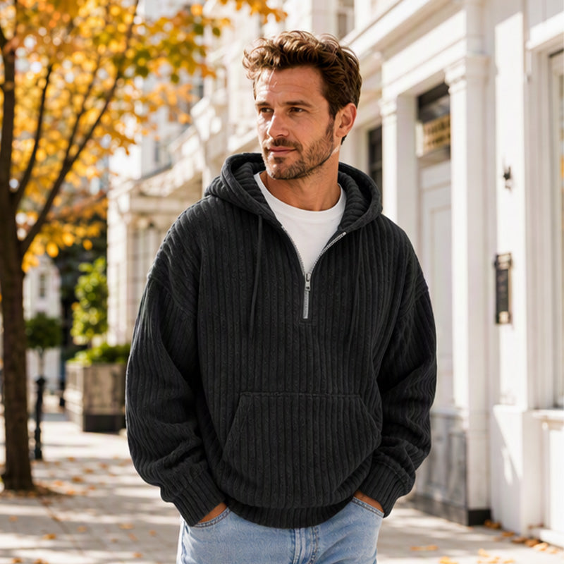 Men's Casual Half-Zip Corduroy Hoodie