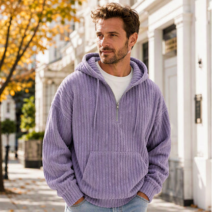 Men's Casual Half-Zip Corduroy Hoodie