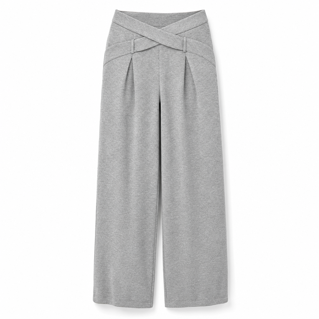 Casual Sporty Autumn Winter Long Sleeve T-Shirt and Loose Cross Waist Wide Leg Pants Two Piece Set
