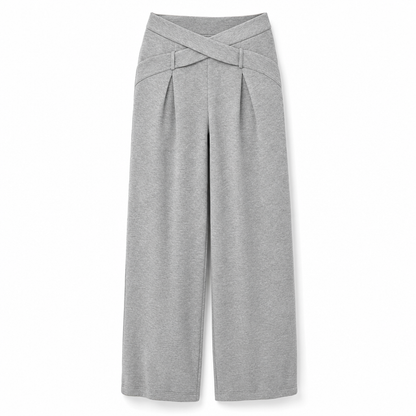 Casual Sporty Autumn Winter Long Sleeve T-Shirt and Loose Cross Waist Wide Leg Pants Two Piece Set