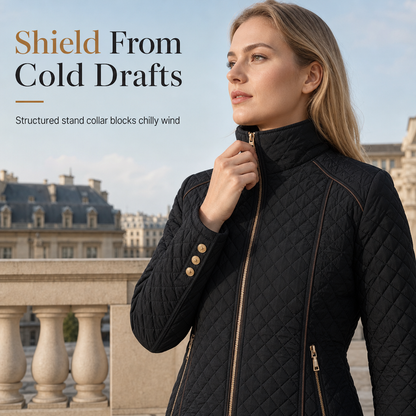 Women's Lightweight Quilted Padded Zipper with Stand Collar for Spring and Winter