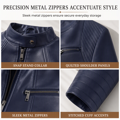 Women's Faux Leather Biker Lightweight Short Motorcycle Coat for Spring and Autumn