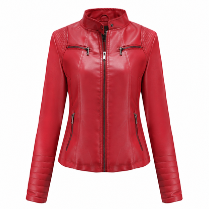 Women's Faux Leather Biker Lightweight Short Motorcycle Coat for Spring and Autumn