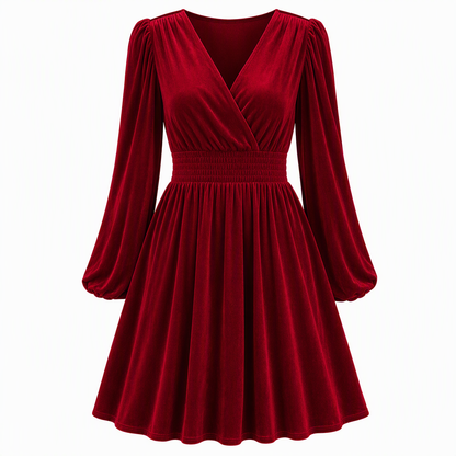 Women's Solid Color Velvet V Neck Long Sleeve Maxi Dress