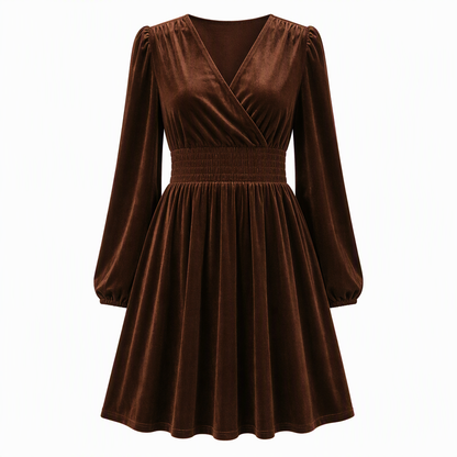Women's Solid Color Velvet V Neck Long Sleeve Maxi Dress