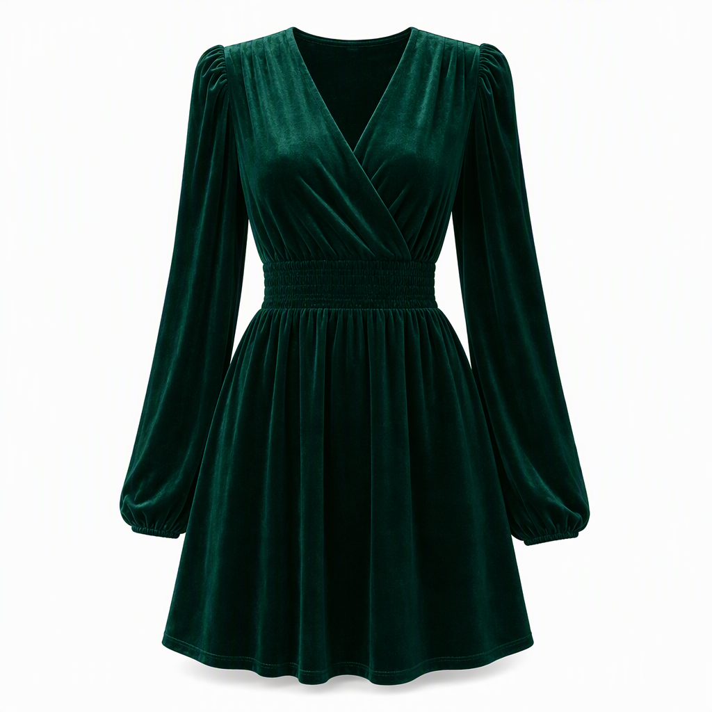 Women's Solid Color Velvet V Neck Long Sleeve Maxi Dress