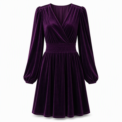 Women's Solid Color Velvet V Neck Long Sleeve Maxi Dress