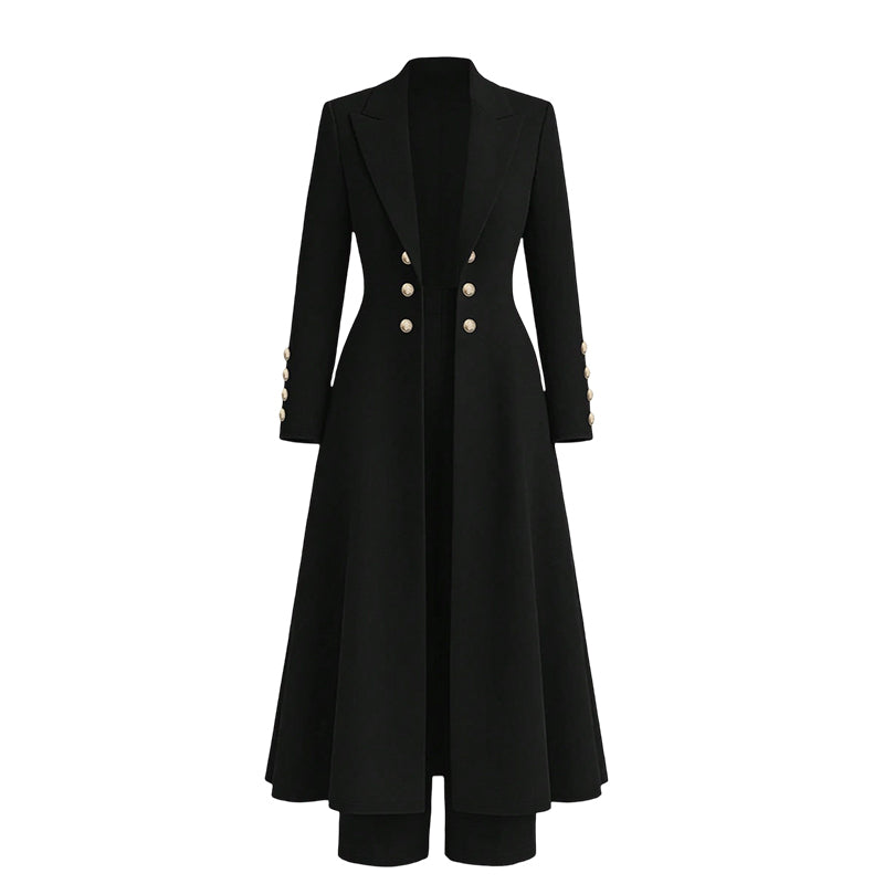 Women's Elegant Autumn 2 Piece Outfit Set with Retro Long Sleeve Coat and Simple Trousers