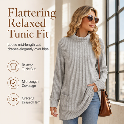 Women’s Loose-Fit Mock Neck Long-Sleeve T-Shirt