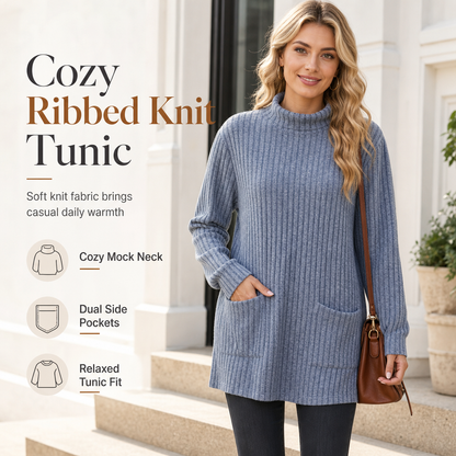 Women’s Loose-Fit Mock Neck Long-Sleeve T-Shirt