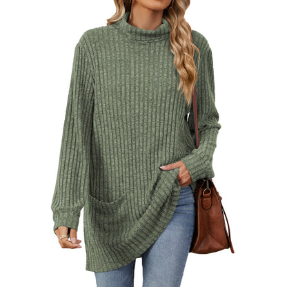 Women’s Loose-Fit Mock Neck Long-Sleeve T-Shirt
