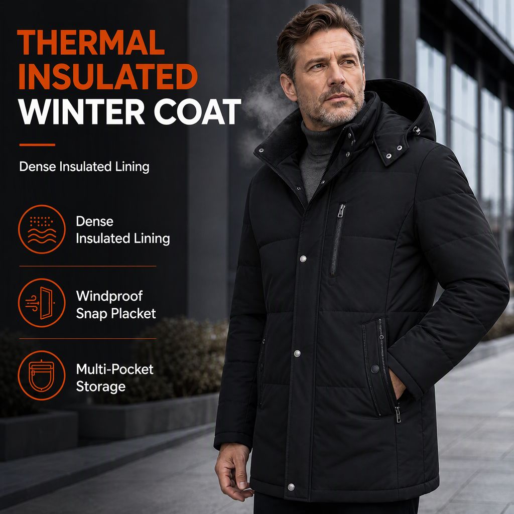 🖤 ❄️ Men's Mid-Length Winter Padded Thickened Business Casual Cotton Coat for Middle-Aged Men