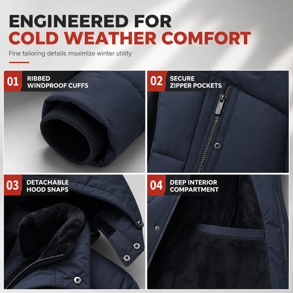 Men's Mid-Length Winter Padded Thickened Business Casual Cotton Coat for Middle-Aged Men