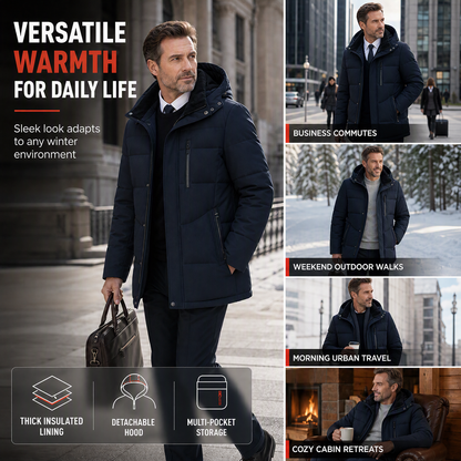 🖤 ❄️ Men's Mid-Length Winter Padded Thickened Business Casual Cotton Coat for Middle-Aged Men