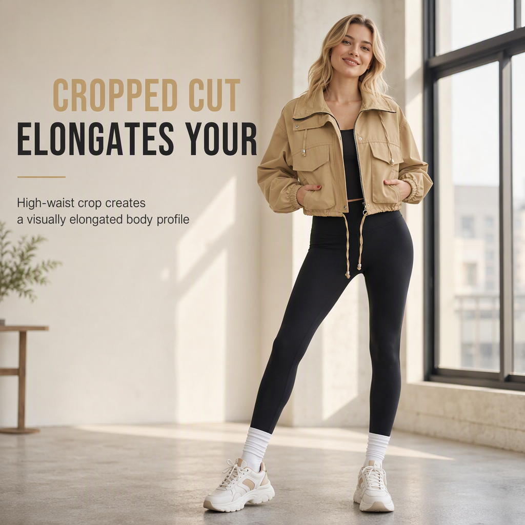 Women's Solid Color Short Zip Up Windbreaker Fall Coat