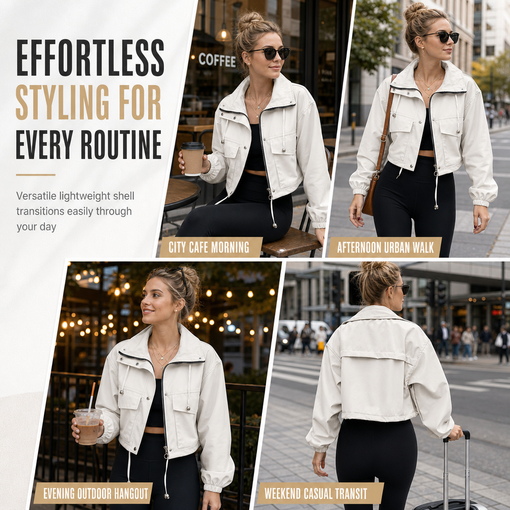 Women's Solid Color Short Zip Up Windbreaker Fall Coat