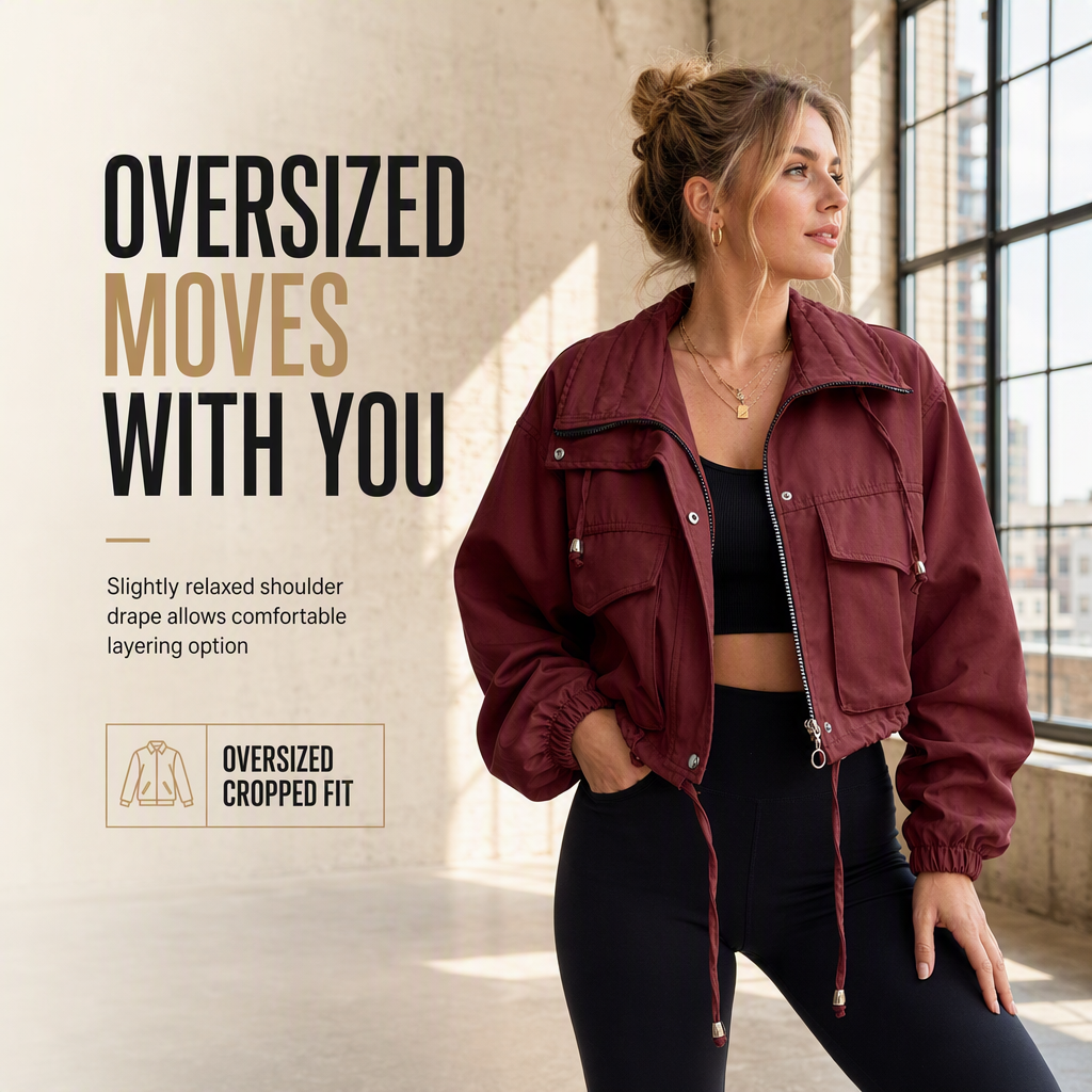 Women's Solid Color Short Zip Up Windbreaker Fall Coat