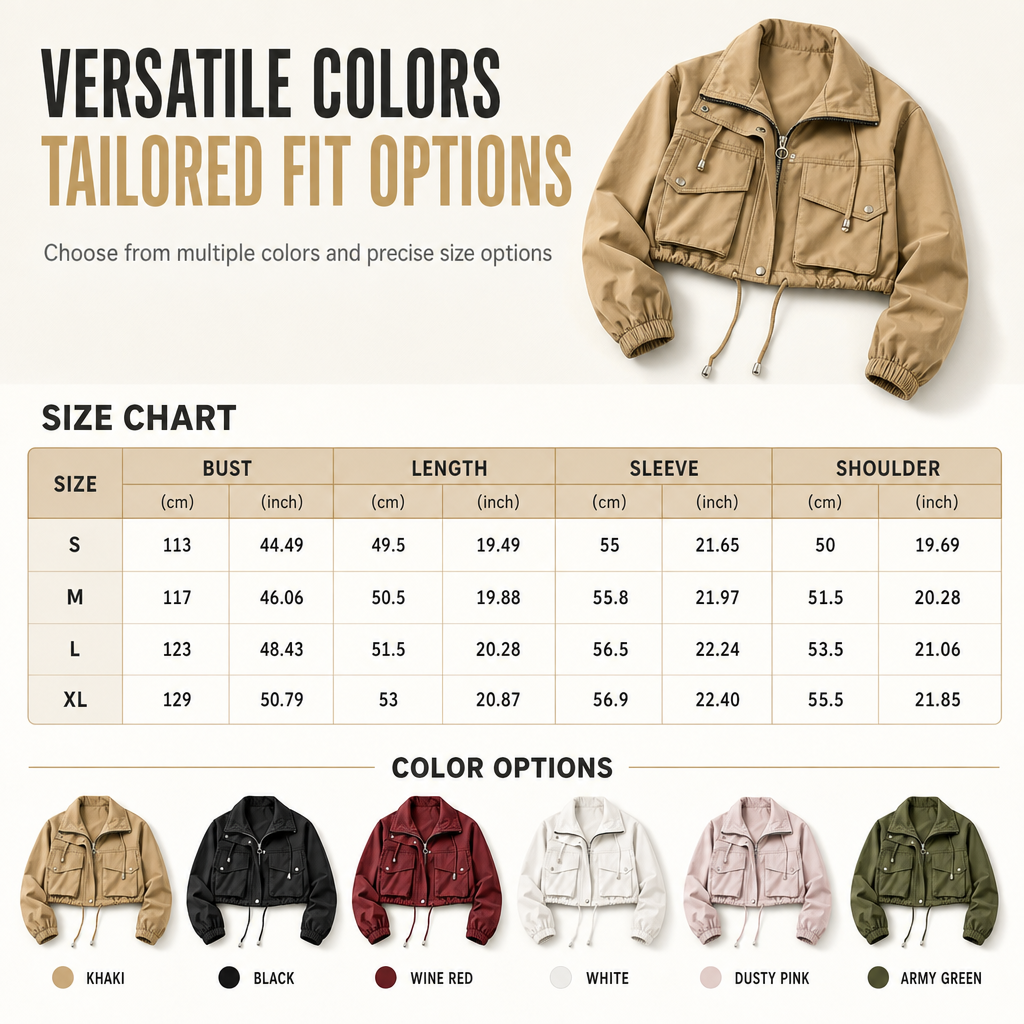 Women's Solid Color Short Zip Up Windbreaker Fall Coat