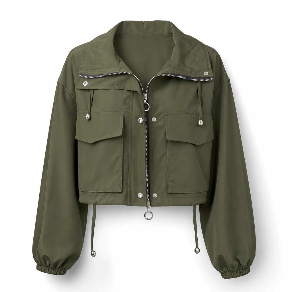 Women's Solid Color Short Zip Up Windbreaker Fall Coat