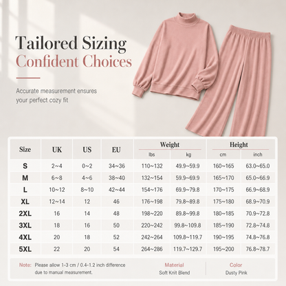 Women's Casual Two-Piece Knit Lounge Set with Mock Neck Long Sleeve Sweatshirt and High-Waisted Wide-Leg Pants