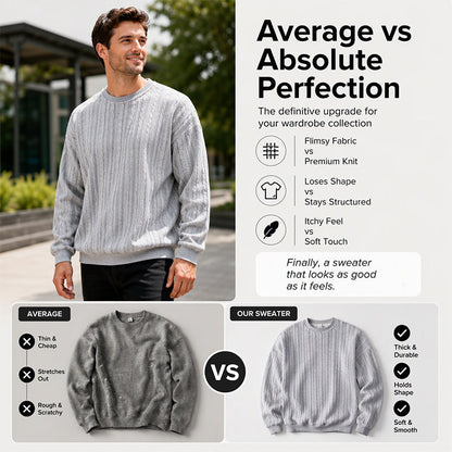 🧶 Men's Cable Knit Crewneck Sweatshirt ✨ – 50% OFF | Relaxed Fit & 30-Day Money-Back Guarantee