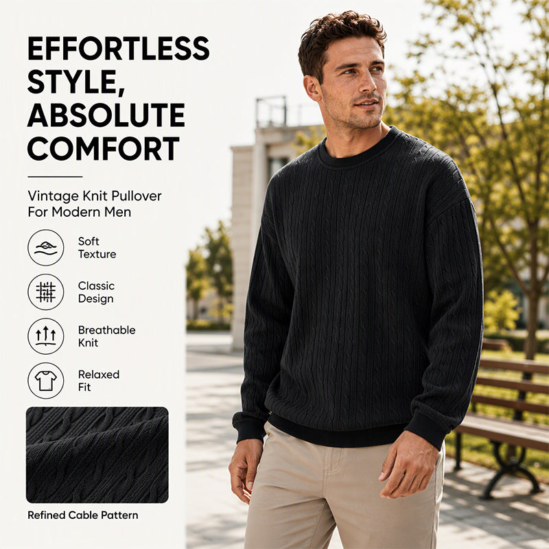 🧶 Men's Cable Knit Crewneck Sweatshirt ✨ – 50% OFF | Relaxed Fit & 30-Day Money-Back Guarantee