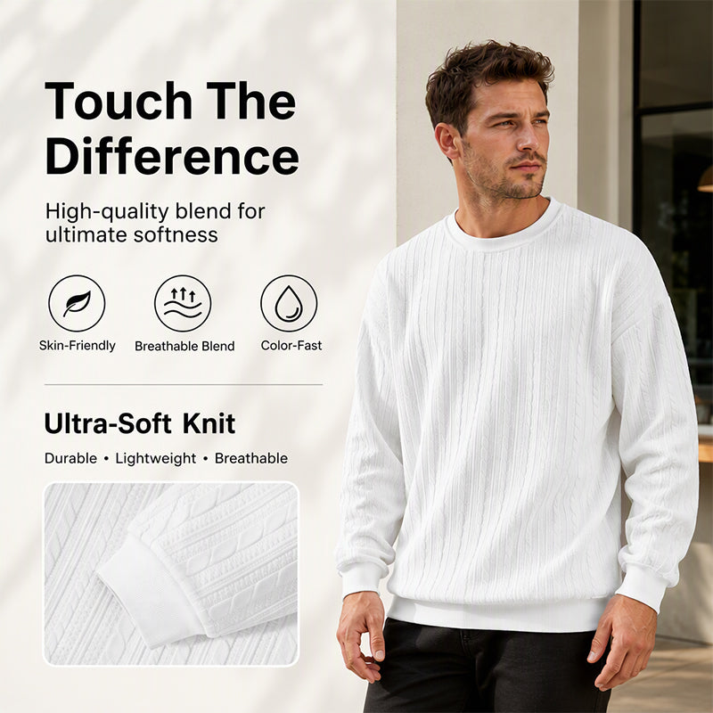 🧶 Men's Cable Knit Crewneck Sweatshirt ✨ – 50% OFF | Relaxed Fit & 30-Day Money-Back Guarantee