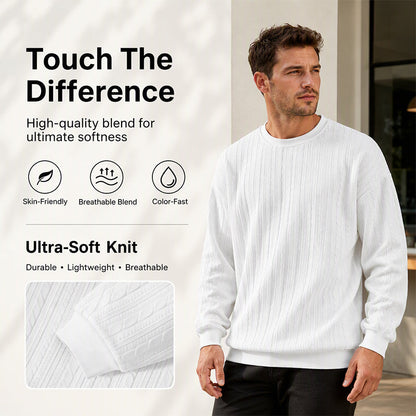 🧶 Men's Cable Knit Crewneck Sweatshirt ✨ – 50% OFF | Relaxed Fit & 30-Day Money-Back Guarantee