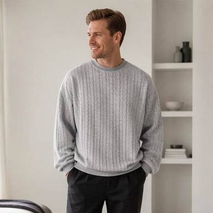 🧶 Men's Cable Knit Crewneck Sweatshirt ✨ – 50% OFF | Relaxed Fit & 30-Day Money-Back Guarantee