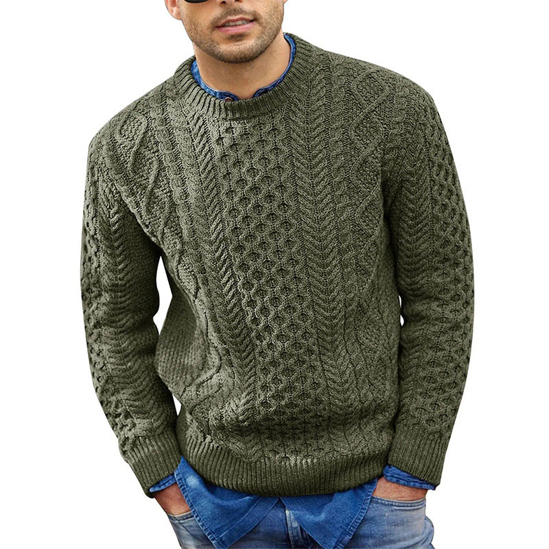Men's Casual Cable Knit Crewneck Sweater