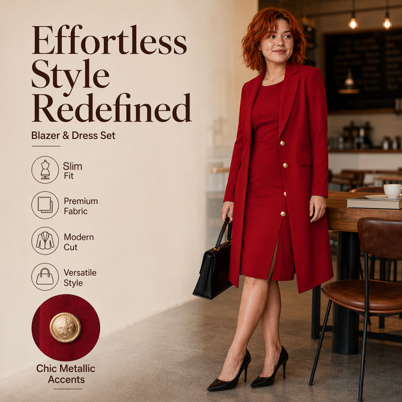 Women's Elegant Long Blazer & Sleeveless Dress Set