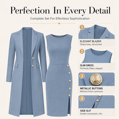 Women's Elegant Long Blazer & Sleeveless Dress Set