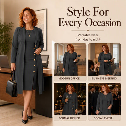 Women's Elegant Long Blazer & Sleeveless Dress Set