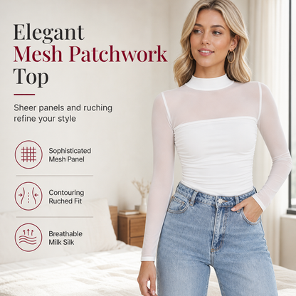 🎀 Women's Vintage Mock Neck Lace Mesh Top | Delicate Sheer Detail – Romantic Layer for Date Night ✨