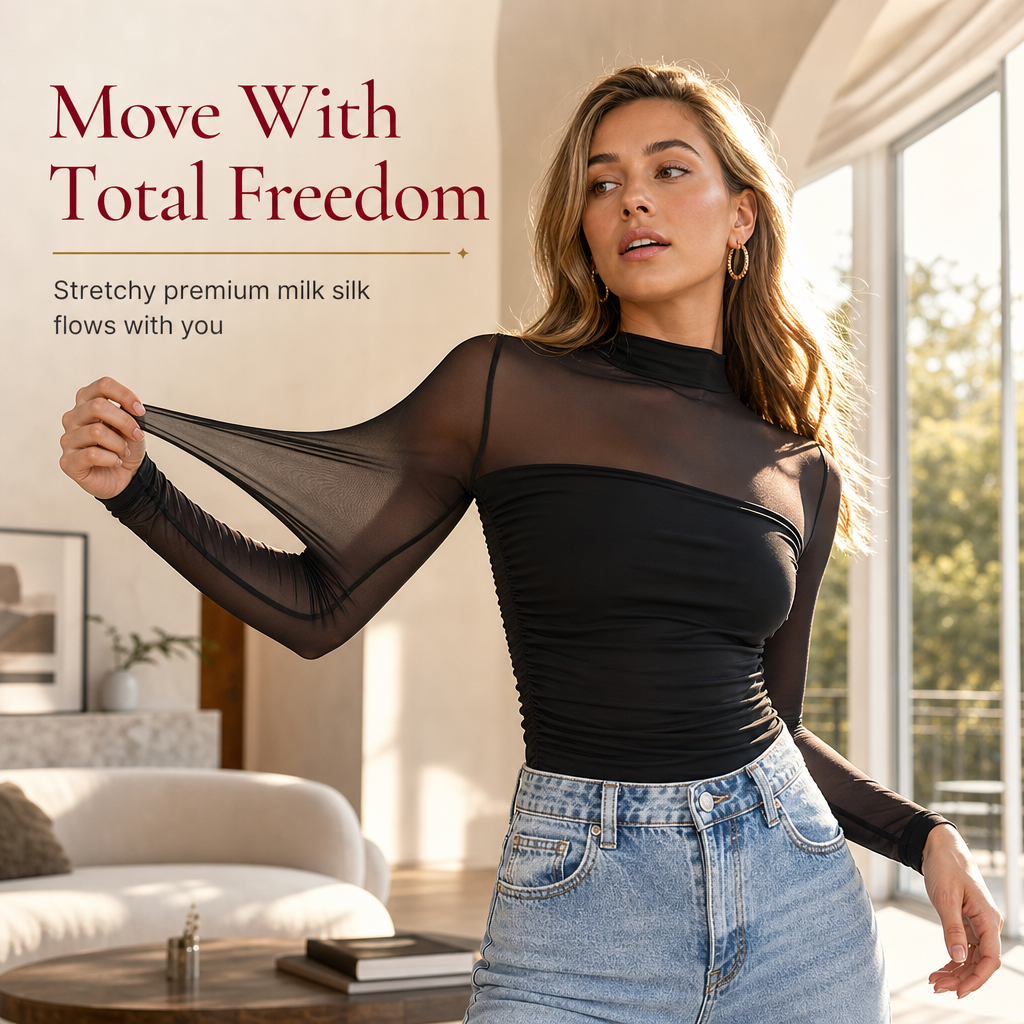 🎀 Women's Vintage Mock Neck Lace Mesh Top | Delicate Sheer Detail – Romantic Layer for Date Night ✨