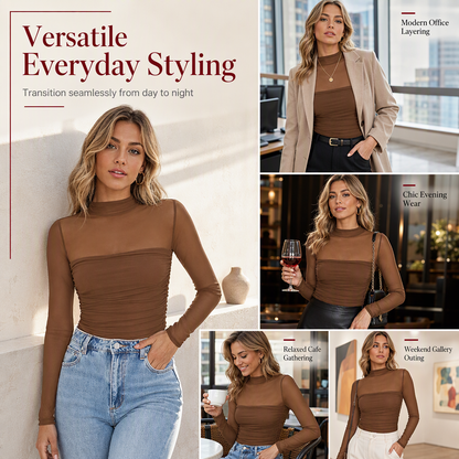 🎀 Women's Vintage Mock Neck Lace Mesh Top | Delicate Sheer Detail – Romantic Layer for Date Night ✨