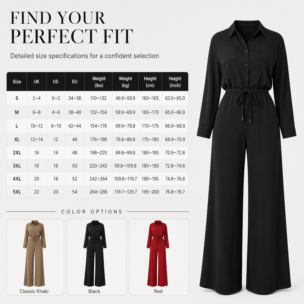 Women's Solid Color Lapel Collar Shirt Style Jumpsuit with Waist Tie for Casual Commuter Wear