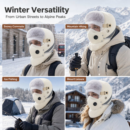Windproof Winter Thermal Trapper Hat with Integrated Face Mask